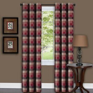 Harvard Burgundy Plaid Contemporary Window Curtain Panel: 57" x 24", Tier Pair